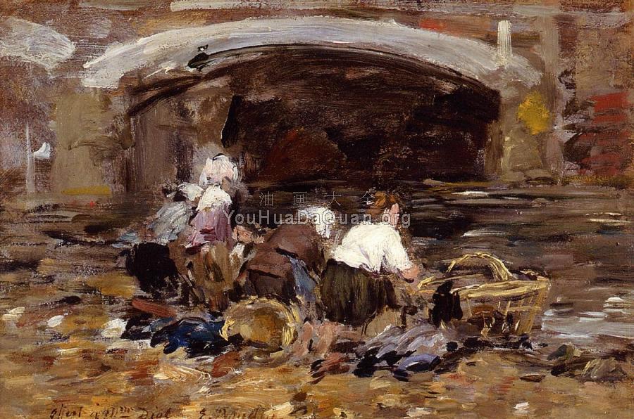 Laundresses near a Bridge - 尤金·布丹